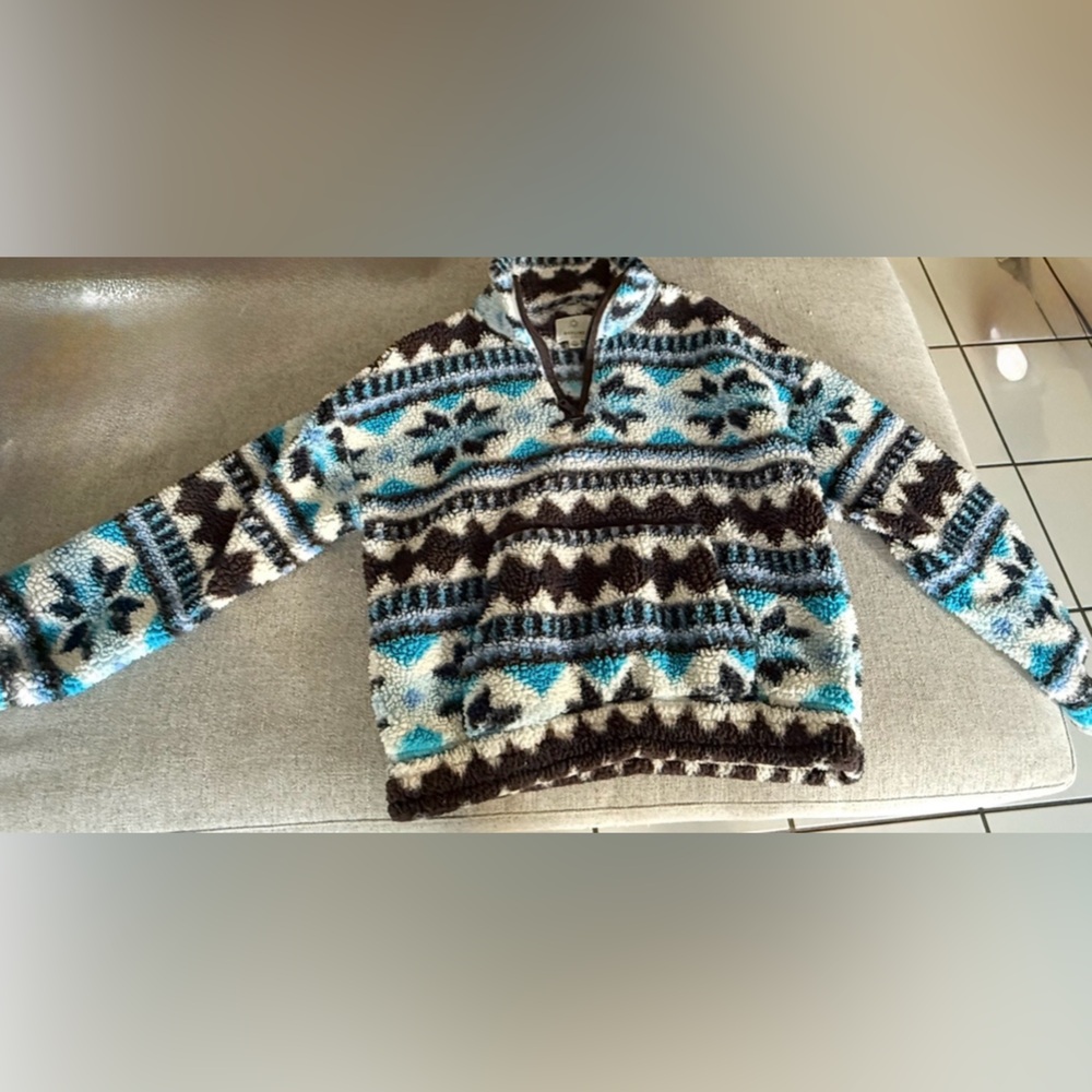 Aerie Blue and Brown Patterned Zip Up Jacket